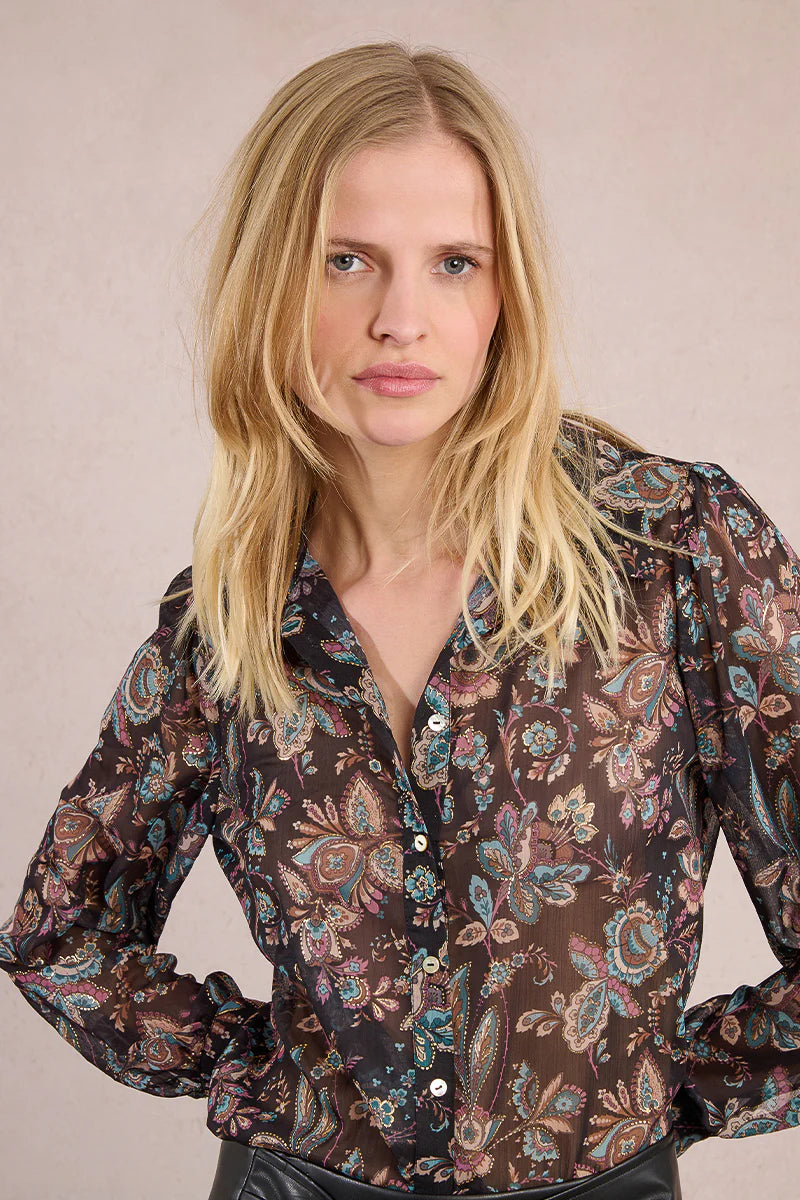 Brown/ Black Floral Print Blouse