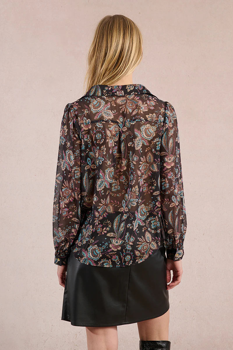Brown/ Black Floral Print Blouse