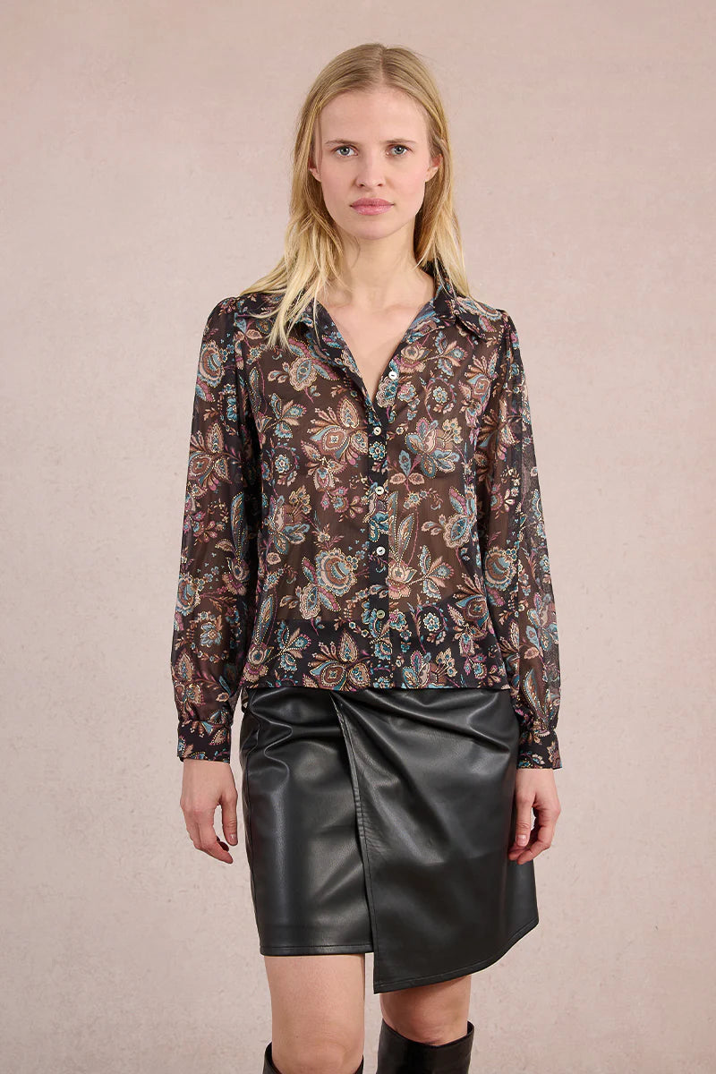 Brown/ Black Floral Print Blouse