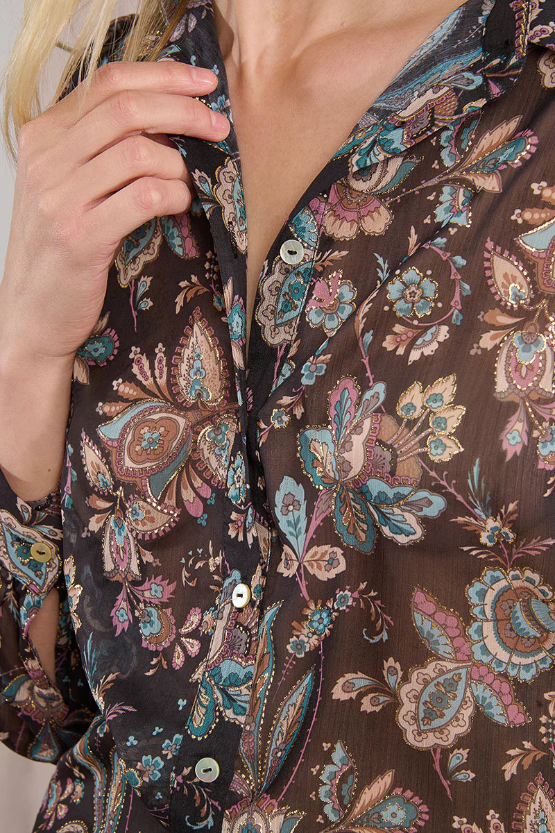 Brown/ Black Floral Print Blouse