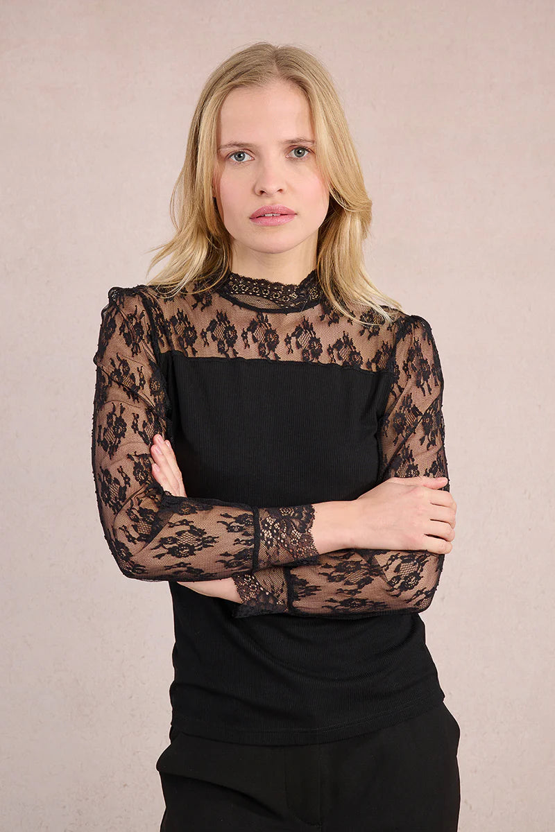 Kayla Ribbed Top with Lace Detail