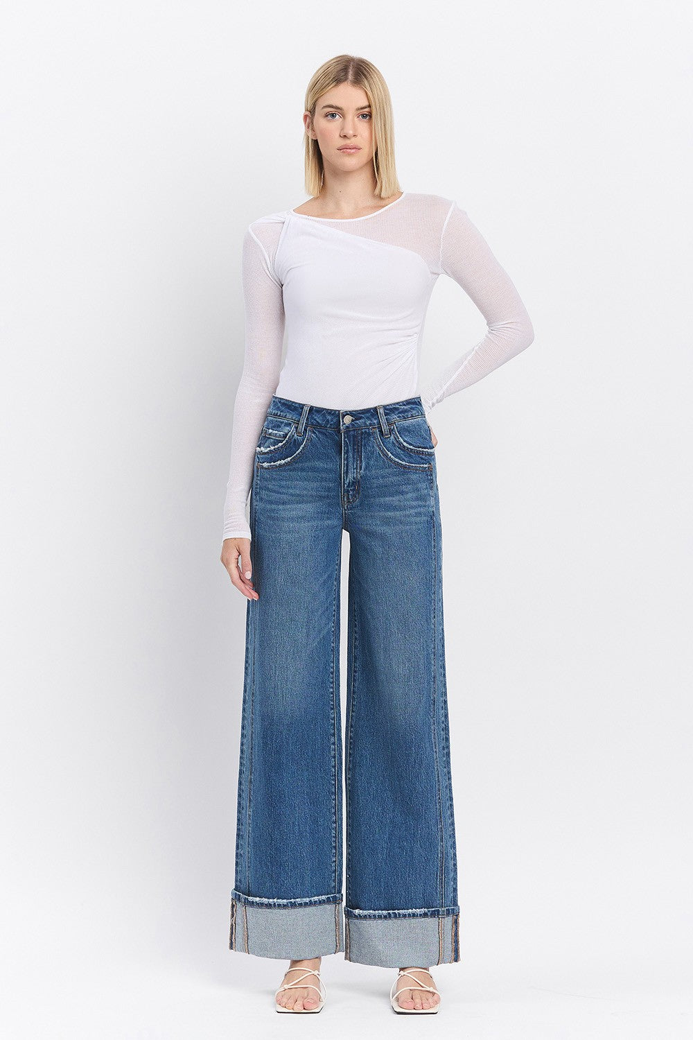 Patty High Rise cuffed Denim Wide Leg