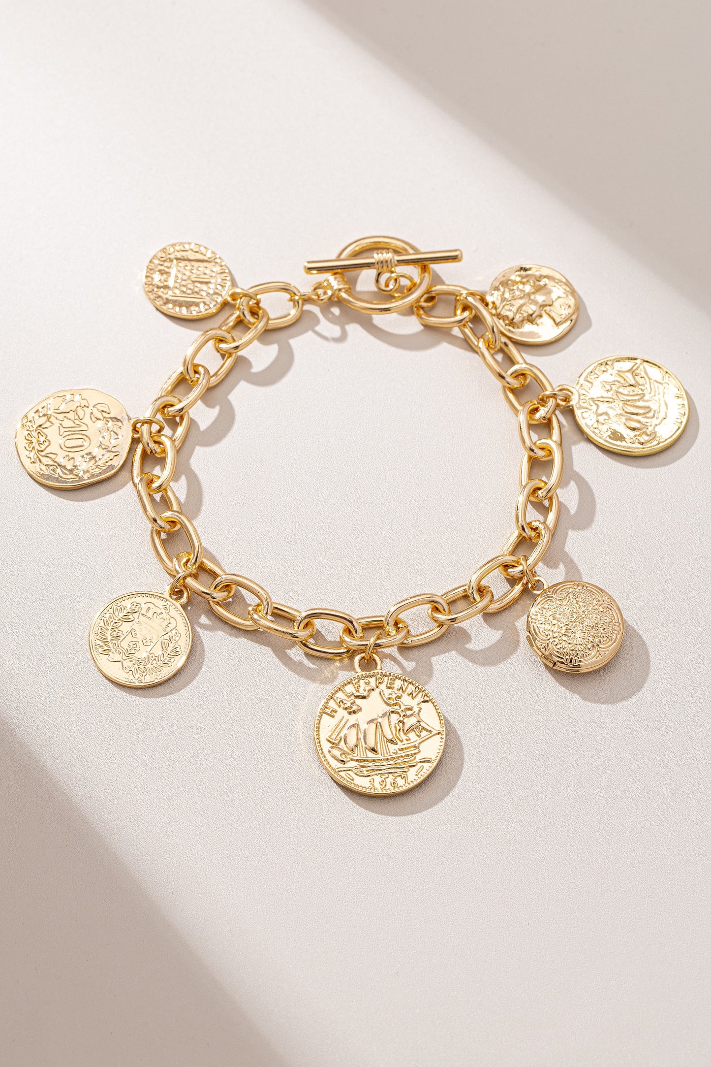 Coin Locket Charm Bracelet - Gold