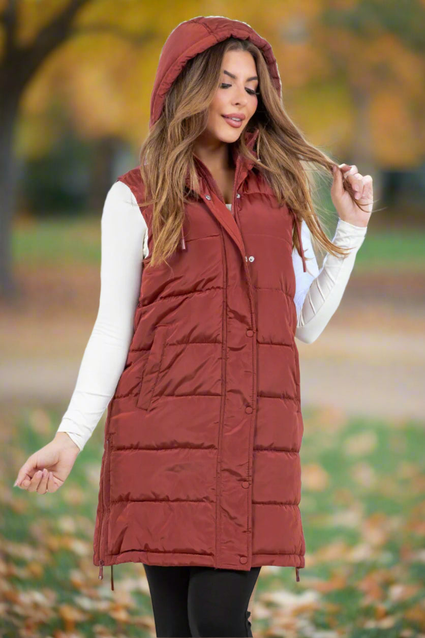 Monica Puffer Vest - Brick