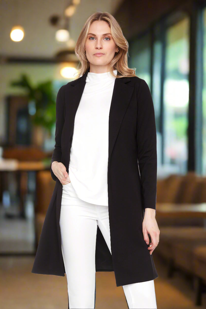 Black Ponte Lined Long Jacket by UP