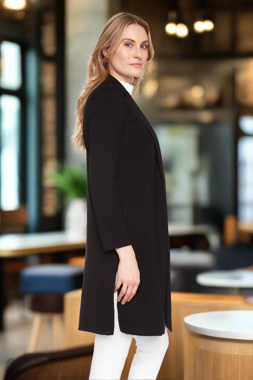 Black Ponte Lined Long Jacket by UP