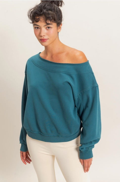 Off Shoulder Sweatshirt - Teal