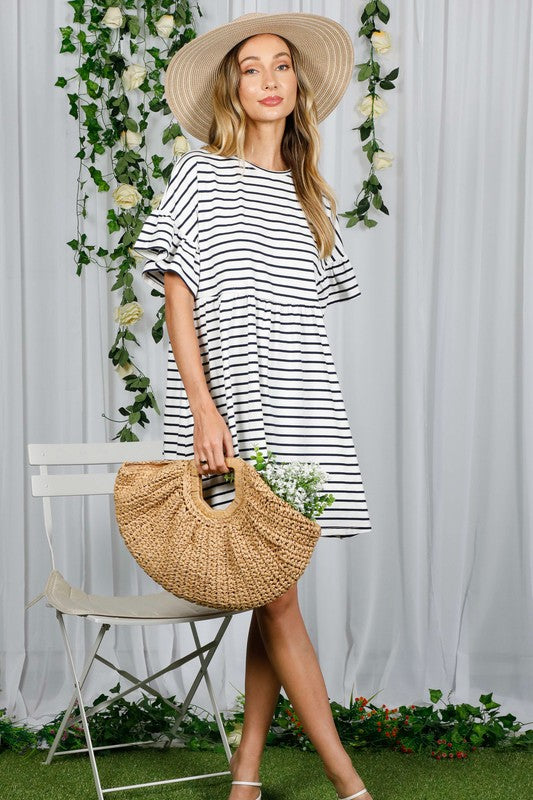 Pheobe - Black & White Stripe Dress