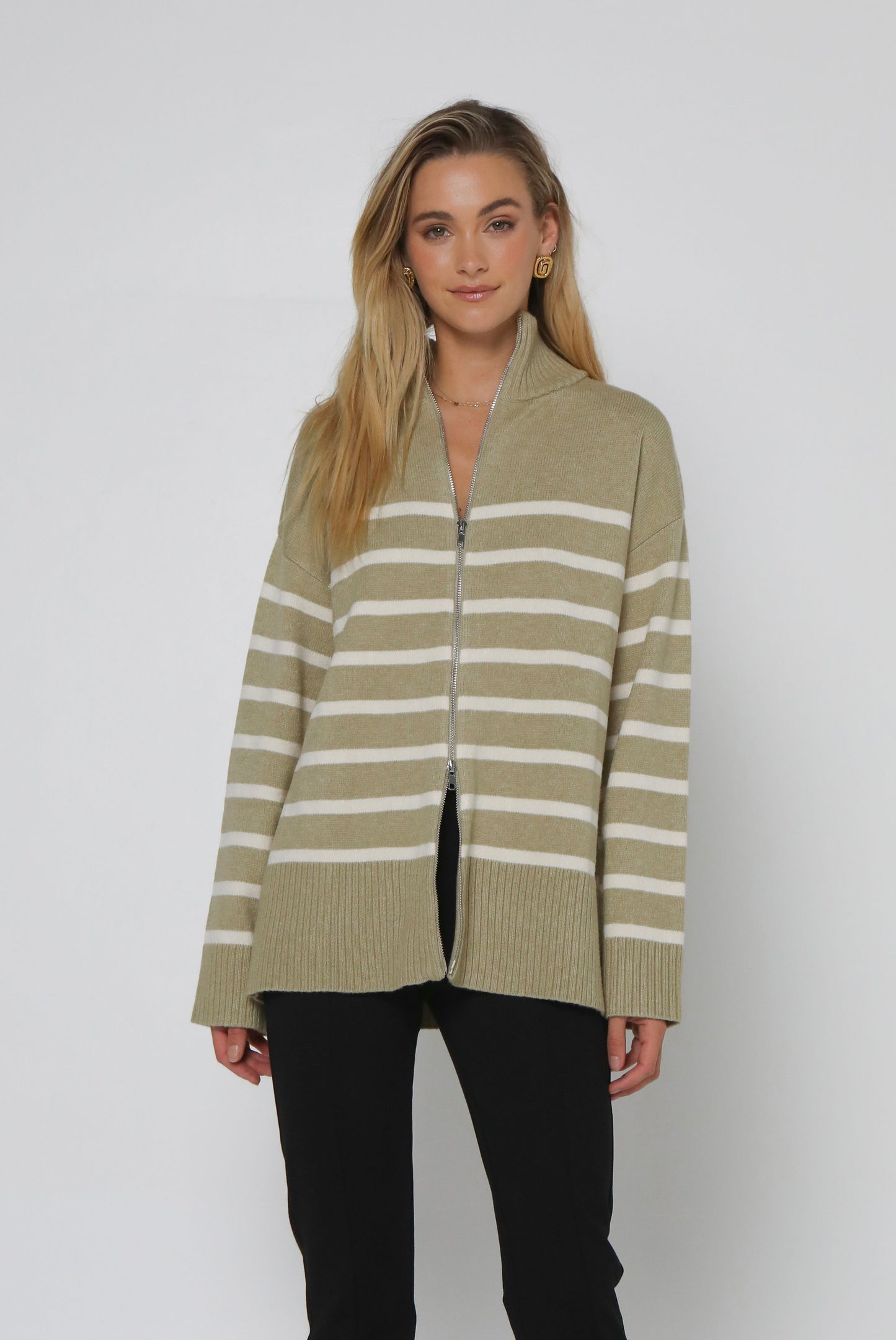 Addie Knit Jumper | Sage & White Stripe