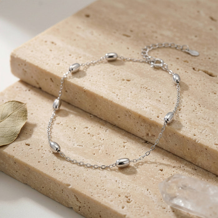 Rice Bead Bracelet - Sterling Silver Rhodium Plated