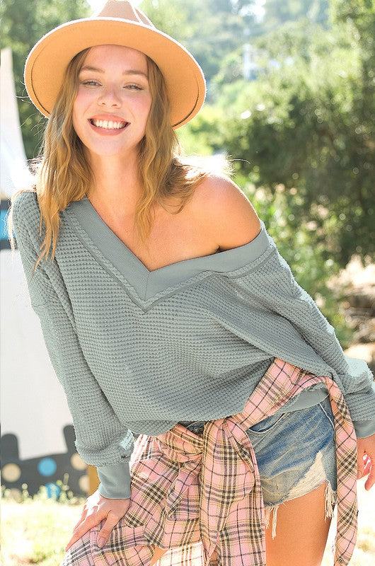 Layla Dolman Sleeve Waffle Knit - Sage