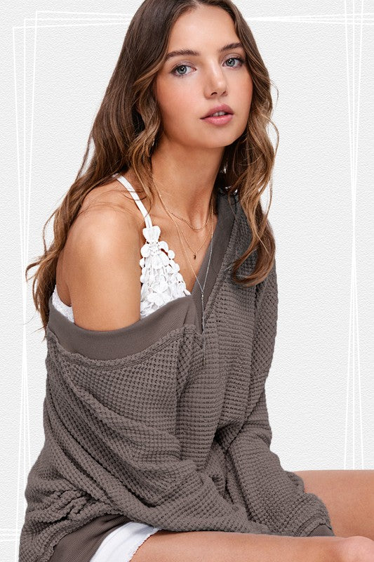 Layla Dolman Sleeve Waffle Knit - Charcoal