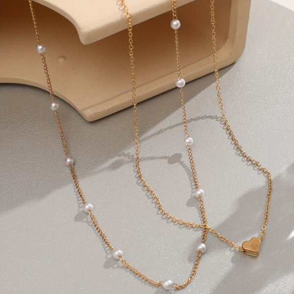 Pearl Heart 2 piece Necklace