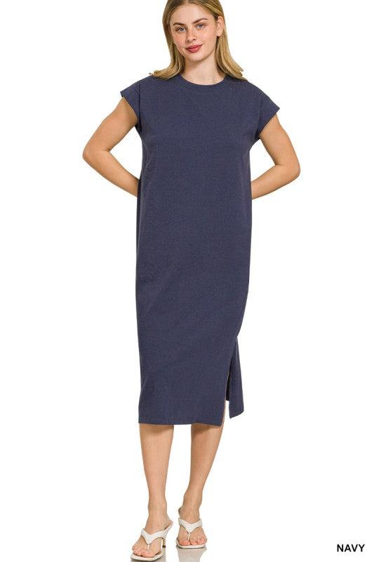 Round Neck Midi Dress - Navy