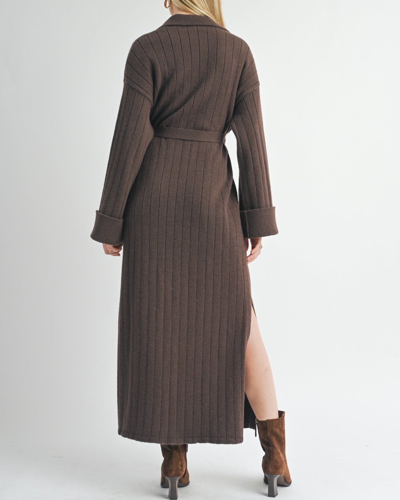 Amber Waist Tie Sweater Dress- Chocolate