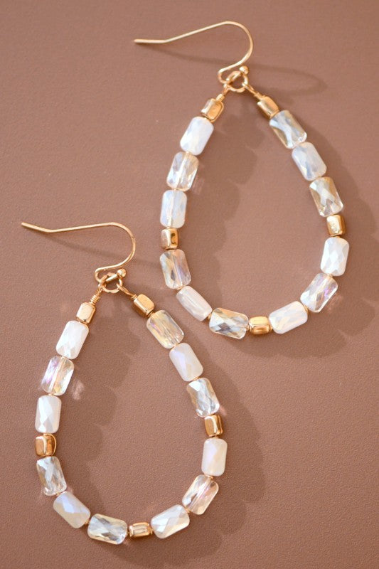 Teardrop Wire Beaded Glass Crystal Earrings