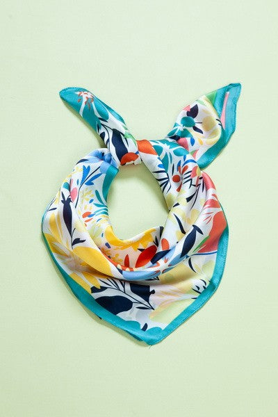 Flower Print Silky Bandana Scarf