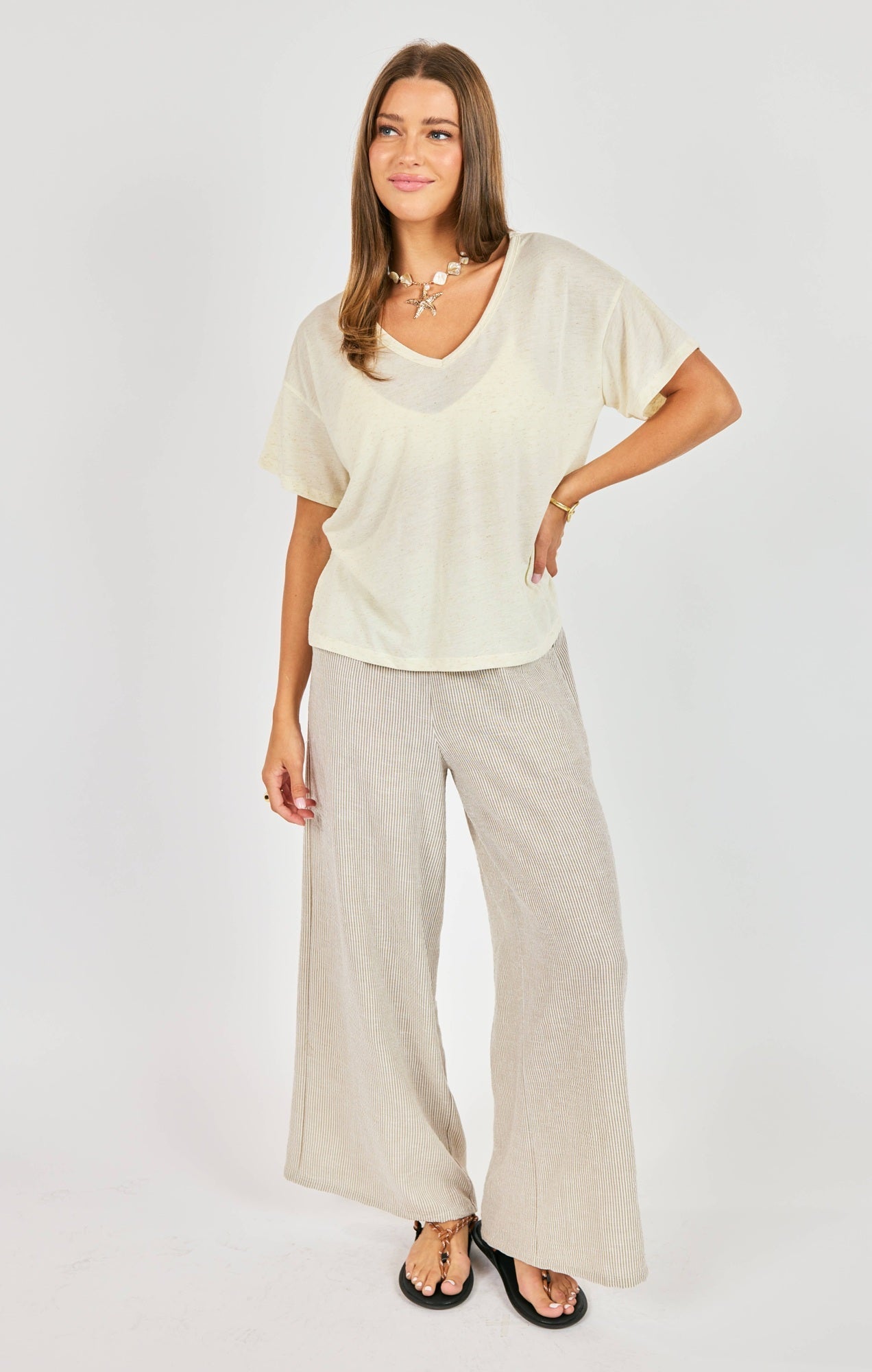 V Neck Relaxed Tee - Oatmeal