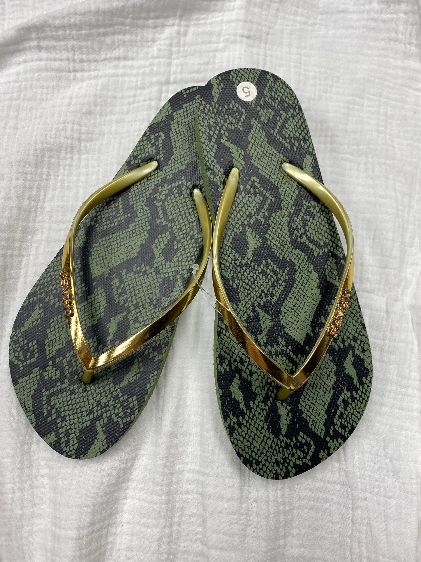 Green and Gold Snake Flip Flops