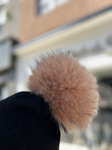 Luxury Fur Pom Hat - Black/Meerkat Pom