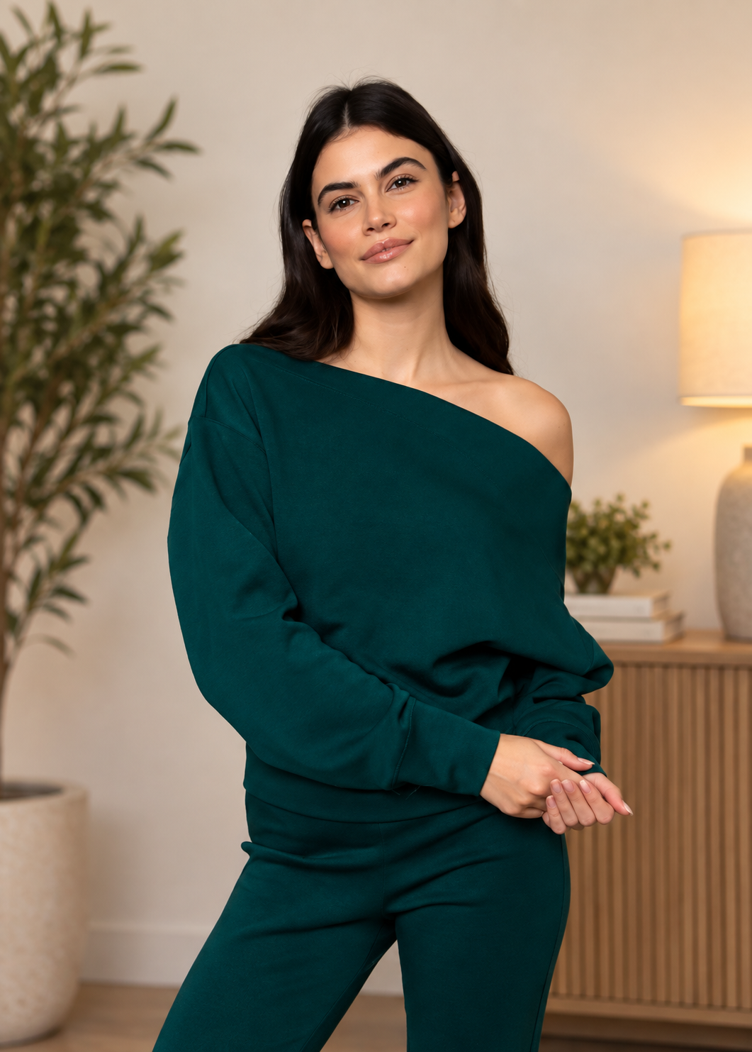 Ophelia Off Shoulder Top - Dark Green