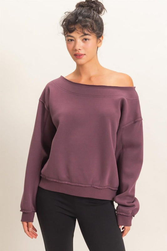 Off Shoulder Sweatshirt - Cocoa