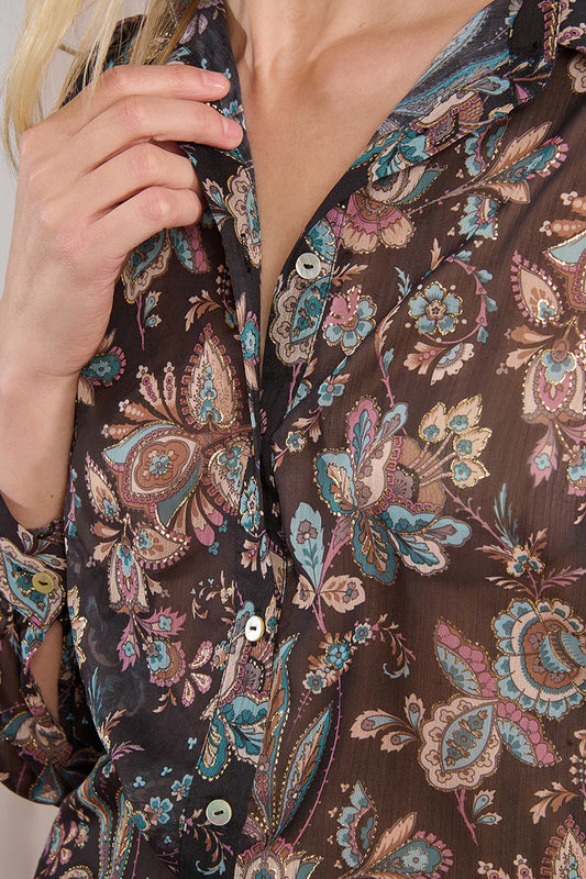 Brown/ Black Floral Print Blouse