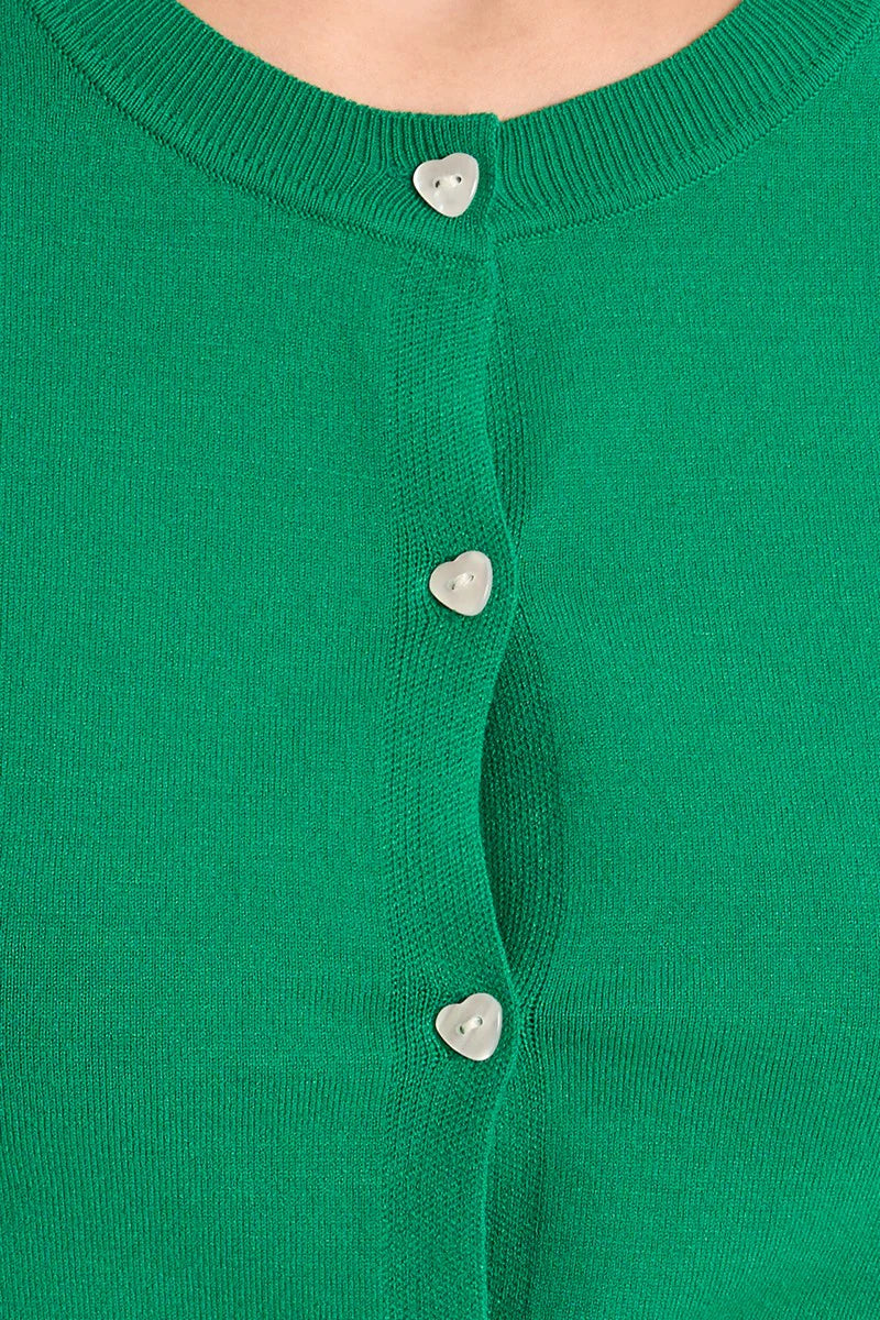 Green Cardi with Heart Buttons