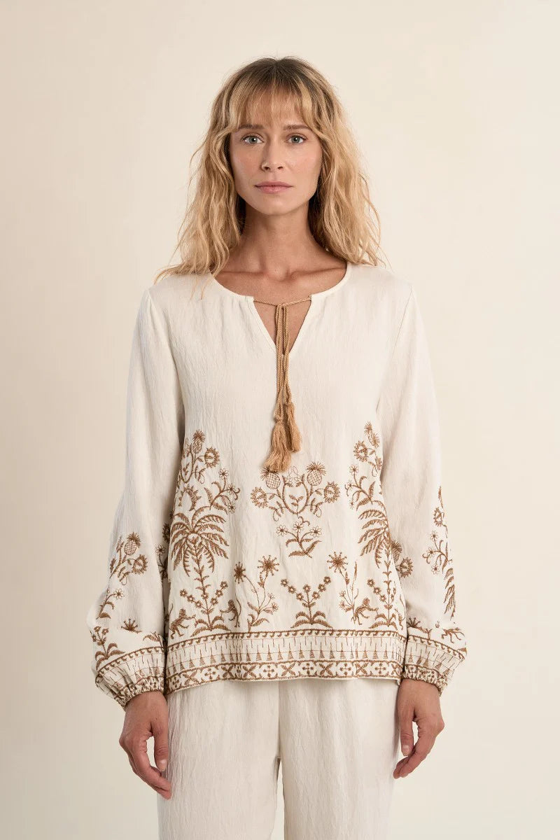 Ecru Embroidered Long Sleeve
