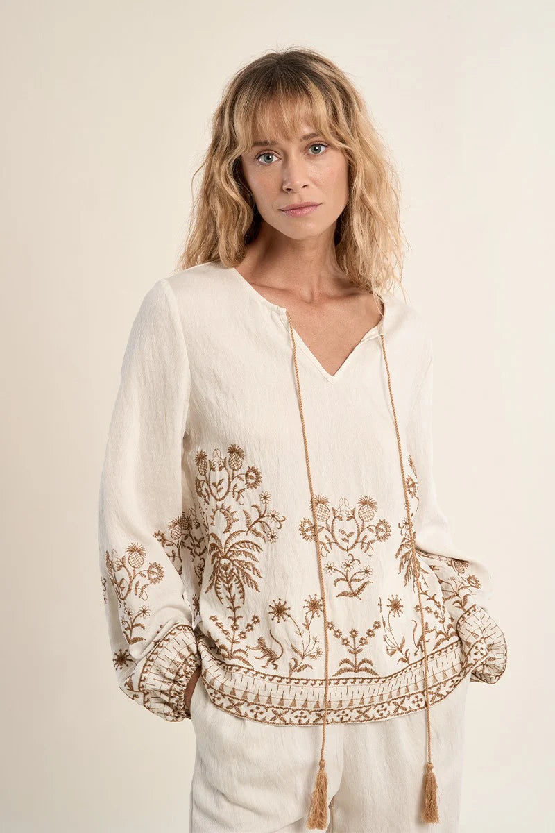 Ecru Embroidered Long Sleeve