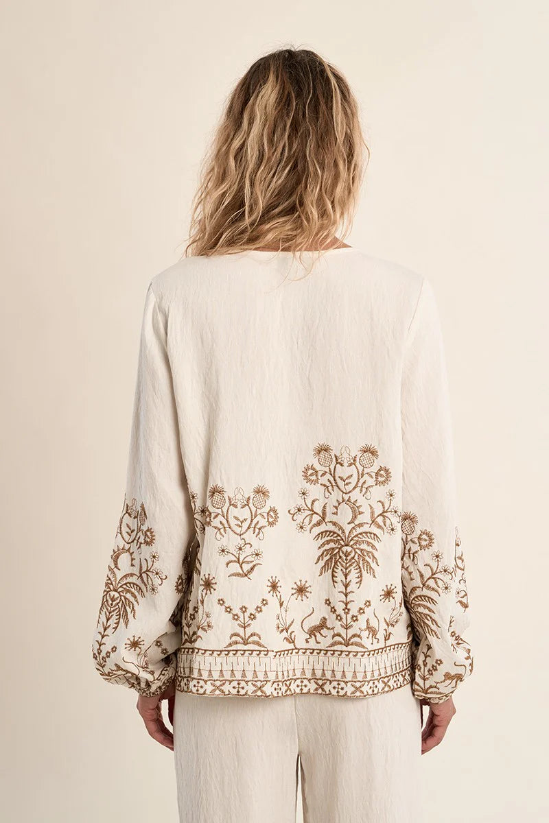 Ecru Embroidered Long Sleeve