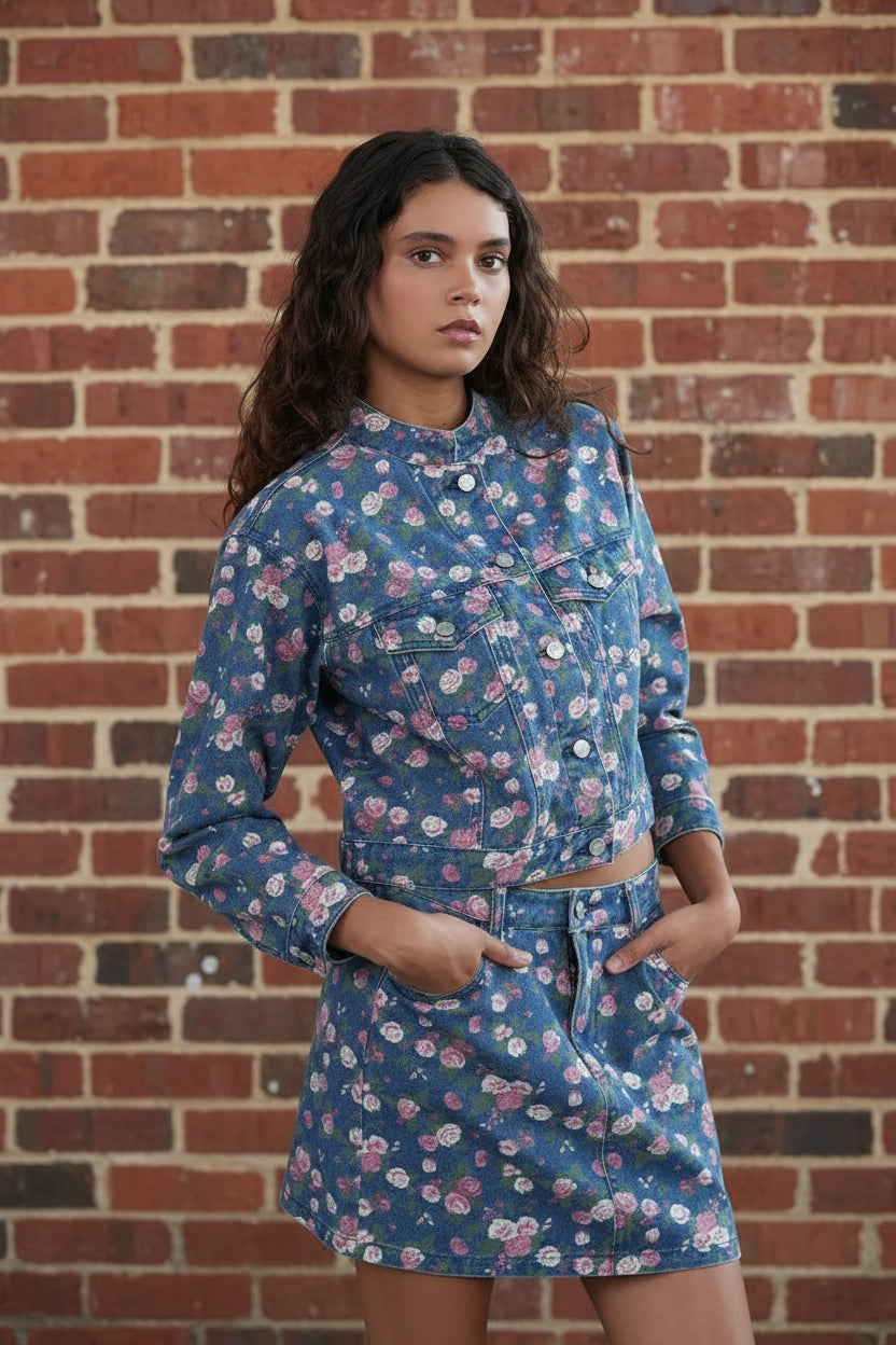 Floral Denim Skirt