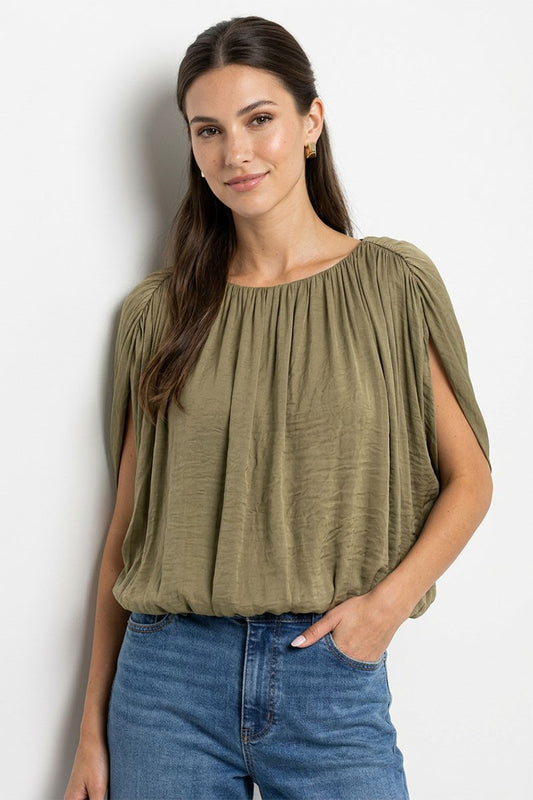 Grace Drape Bubble Blouse - Light Olive