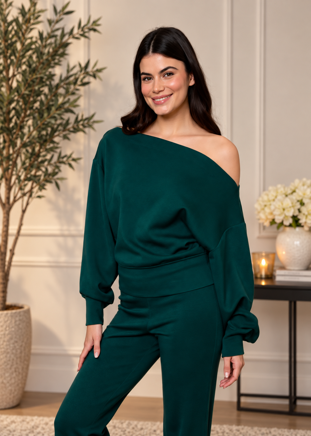 Ophelia Off Shoulder Top - Dark Green
