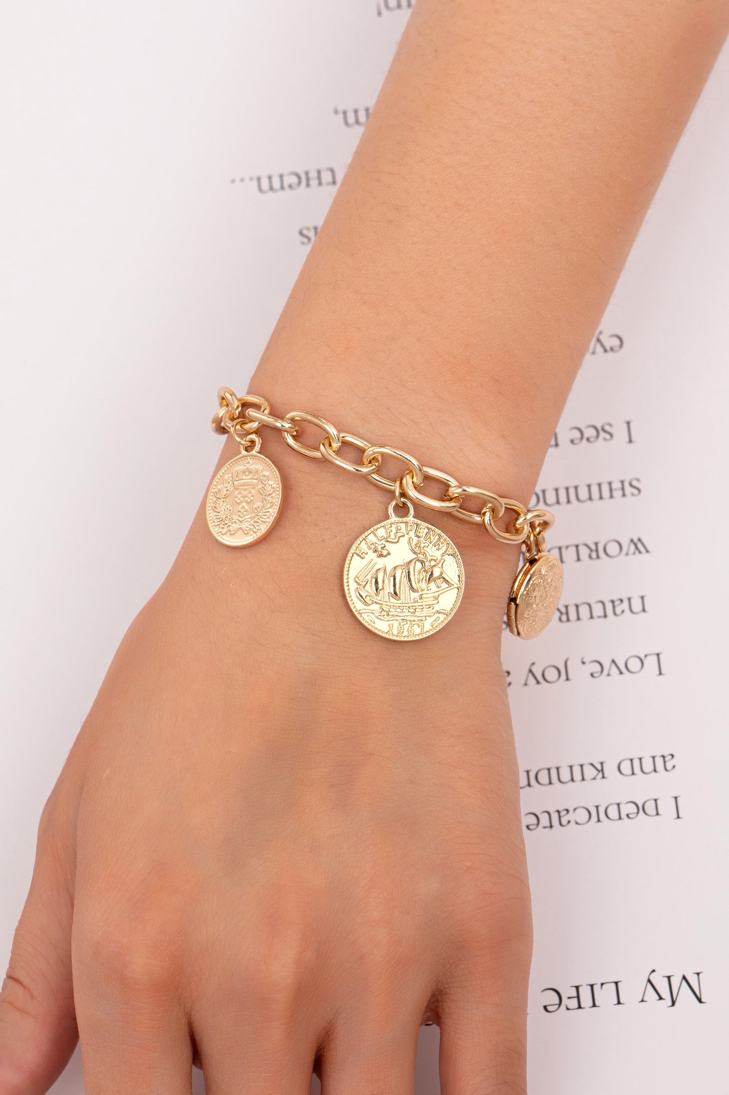 Coin Locket Charm Bracelet - Gold