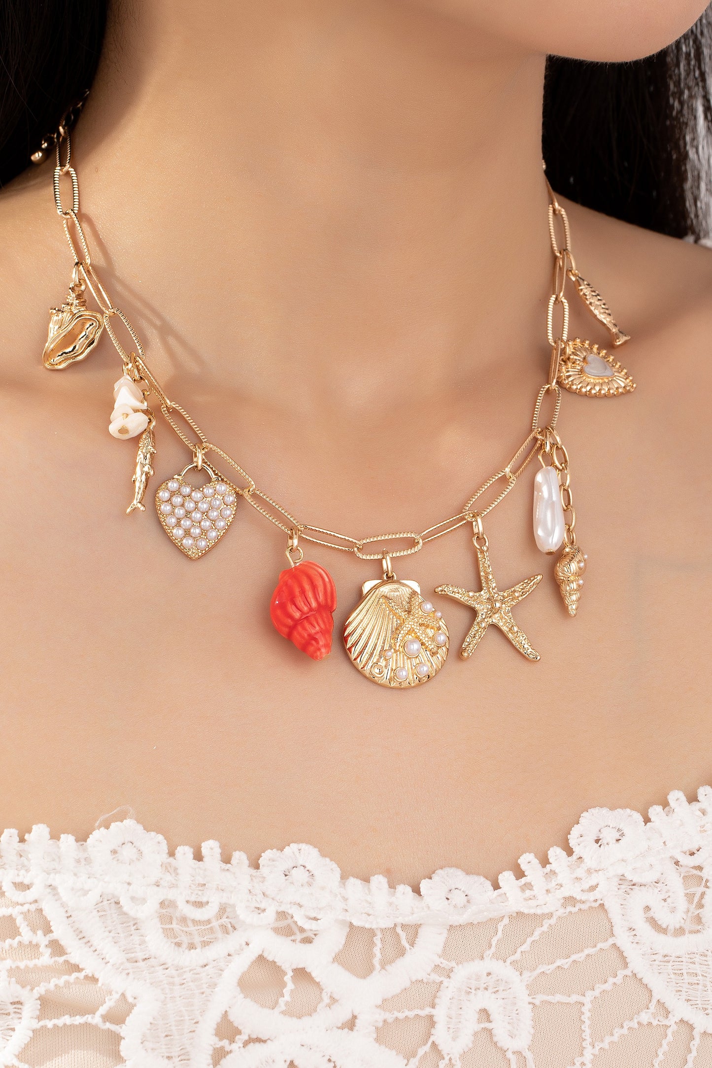 Sunset Tide Sea Shell Charm Necklace