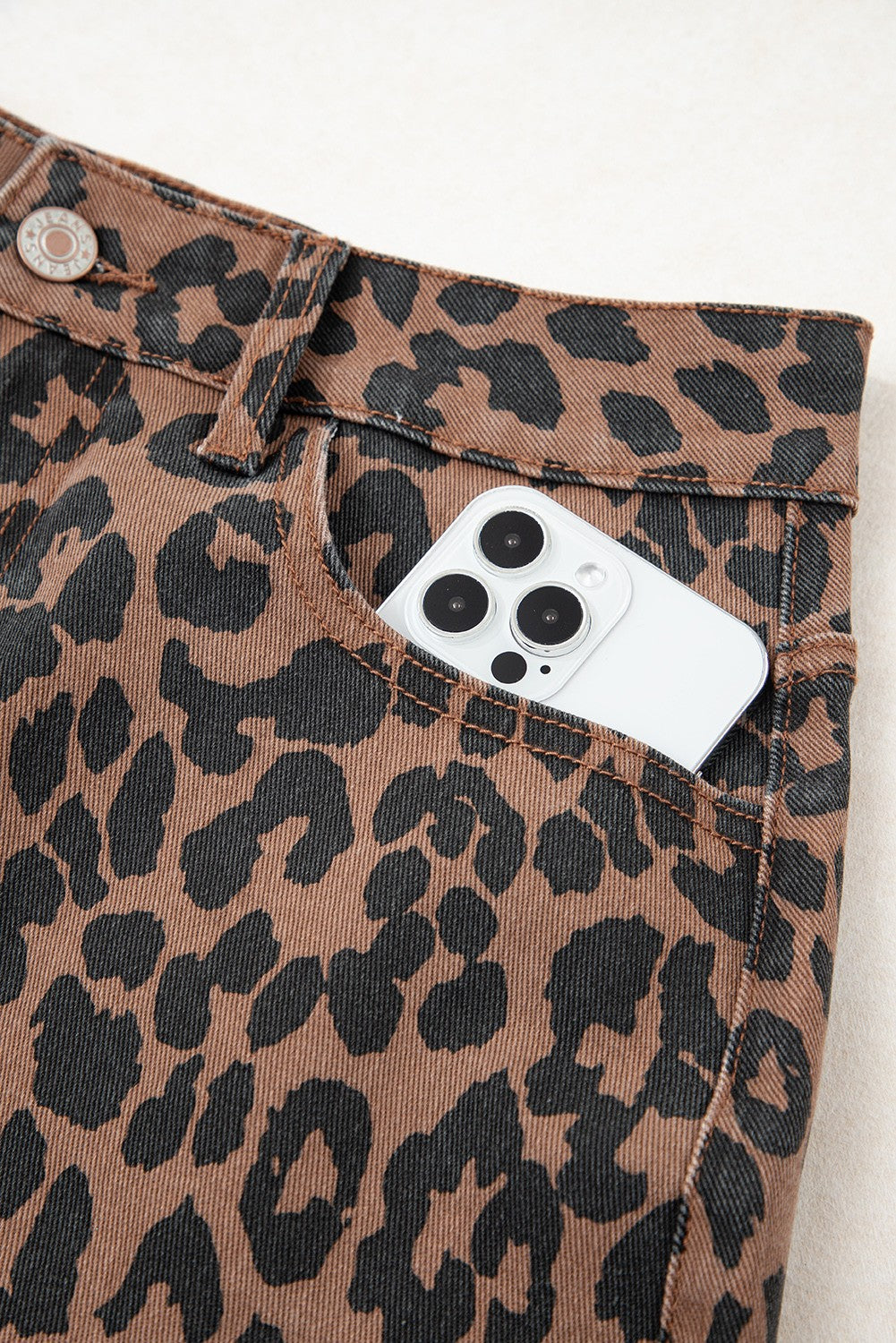 Leopard Denim Frayed Split Midi Skirt