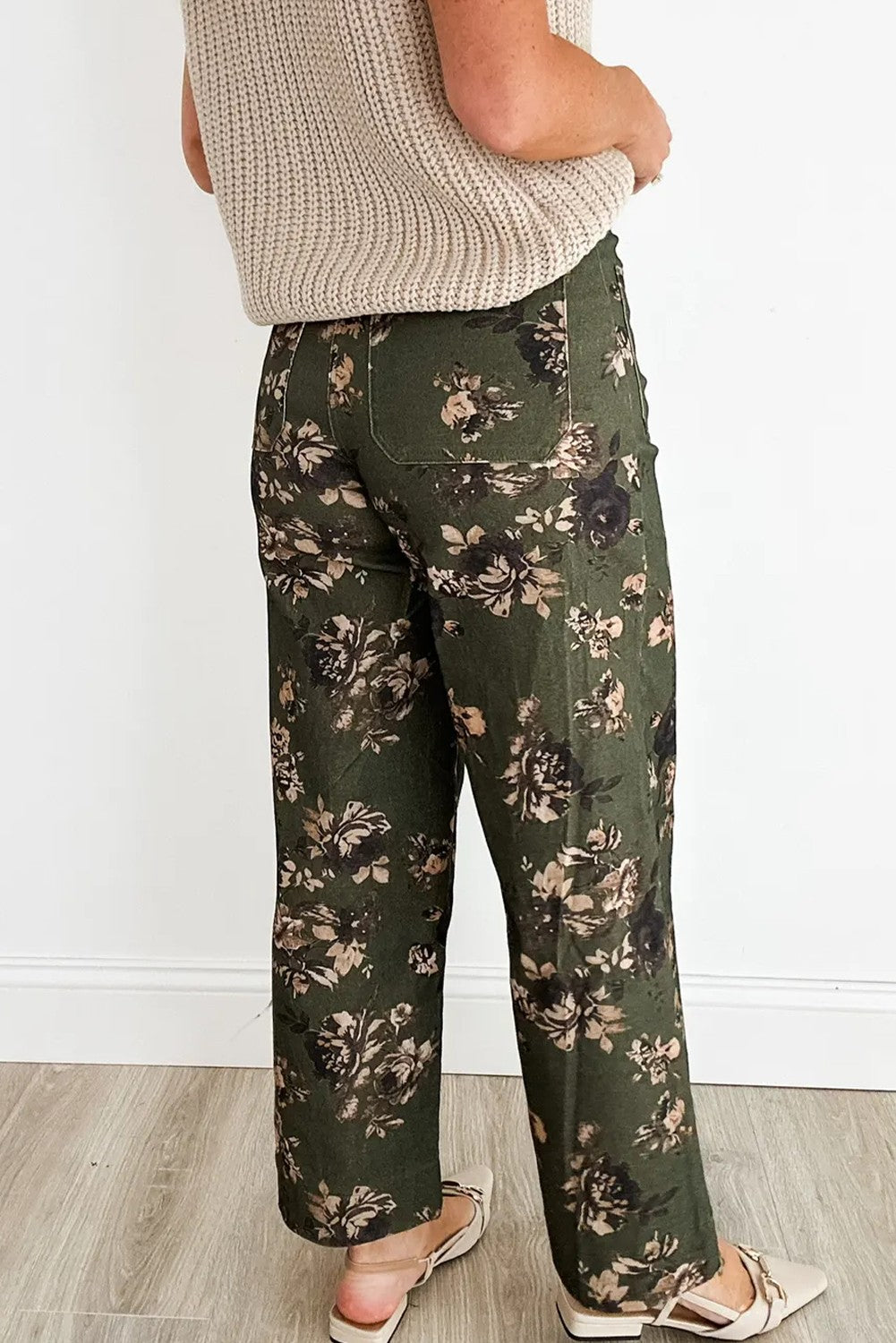 Vintage Floral Print Patch Pocket Jeans