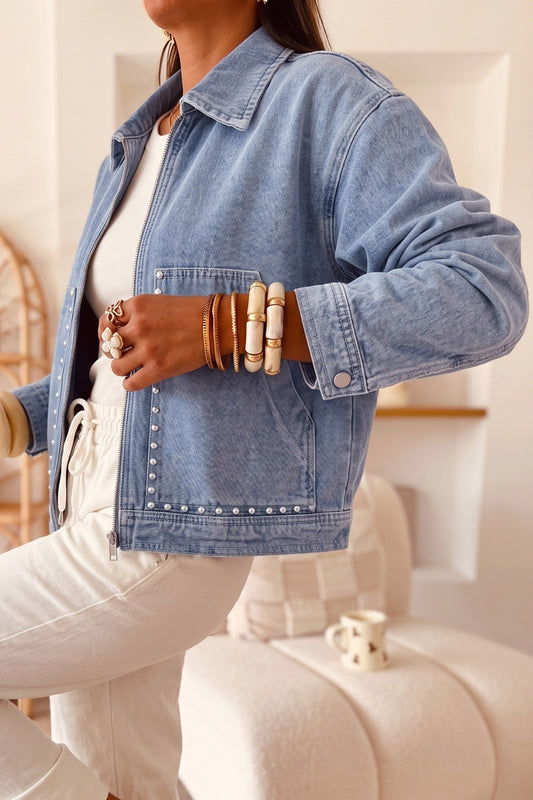 Pearl Accent Denim Jacket