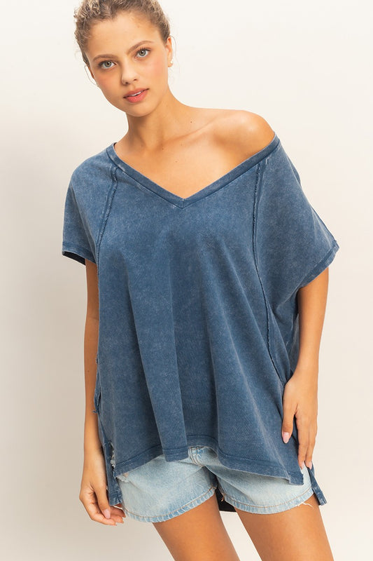 Jemma Short Sleeve Oversized Tee - Navy