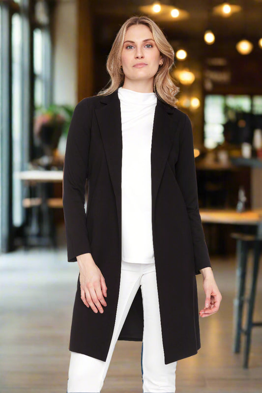 Black Ponte Lined Long Jacket by UP