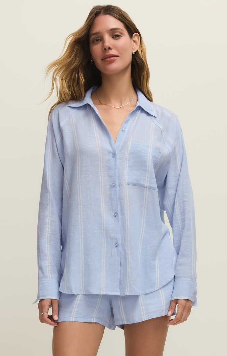 Blue Light Striped Button Up