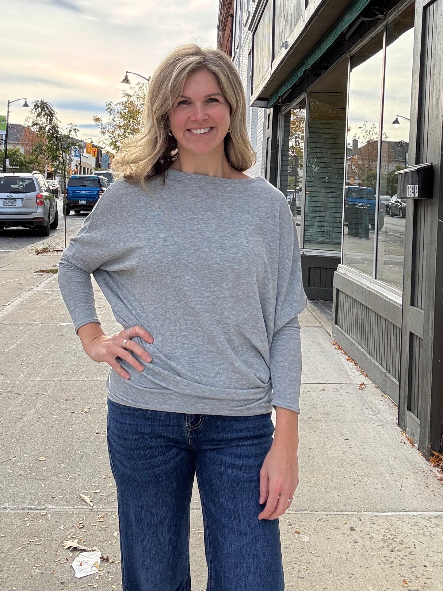 Payton Dolman Sleeve - Heather Grey