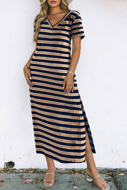 Amanda Dress - Navy & Taupe