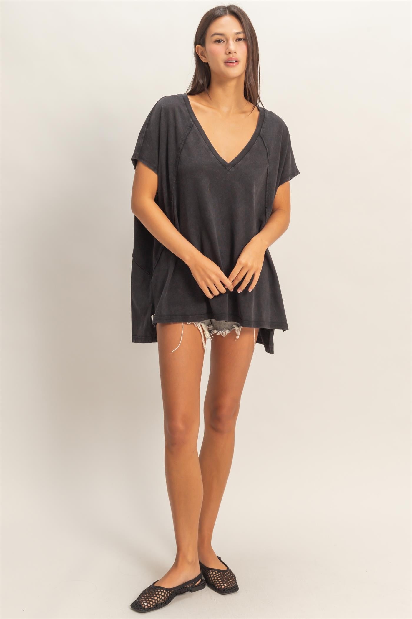 Jemma Short Sleeve Oversized Tee - Black