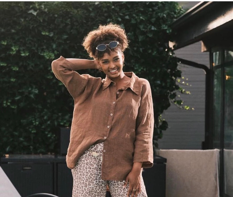 Nepal Linen Button Up -Tobacco