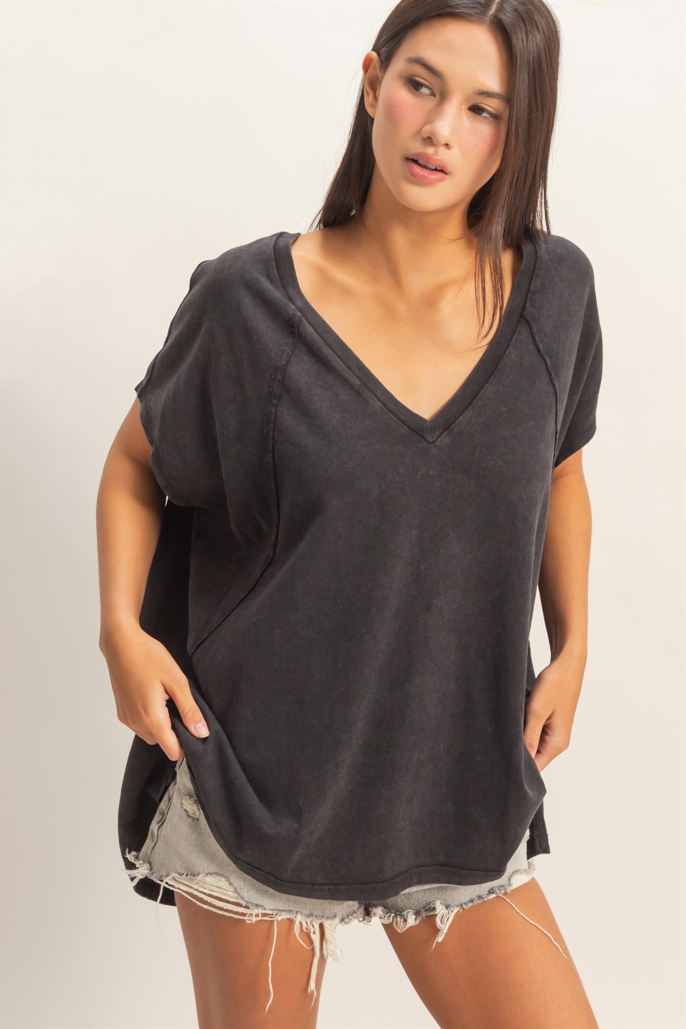 Jemma Short Sleeve Oversized Tee - Black