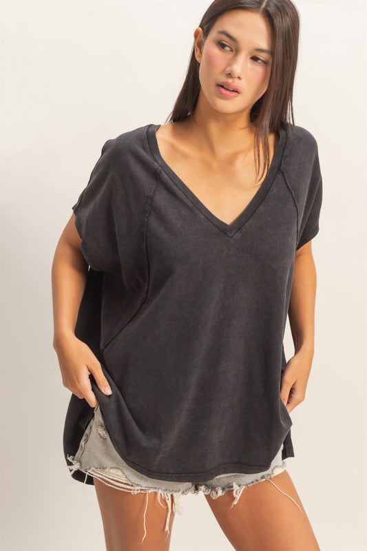 Jemma Short Sleeve Oversized Tee - Black