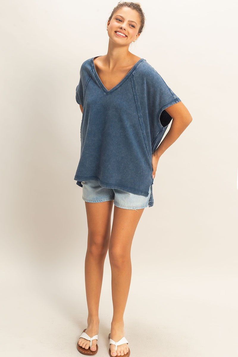 Jemma Short Sleeve Oversized Tee - Navy