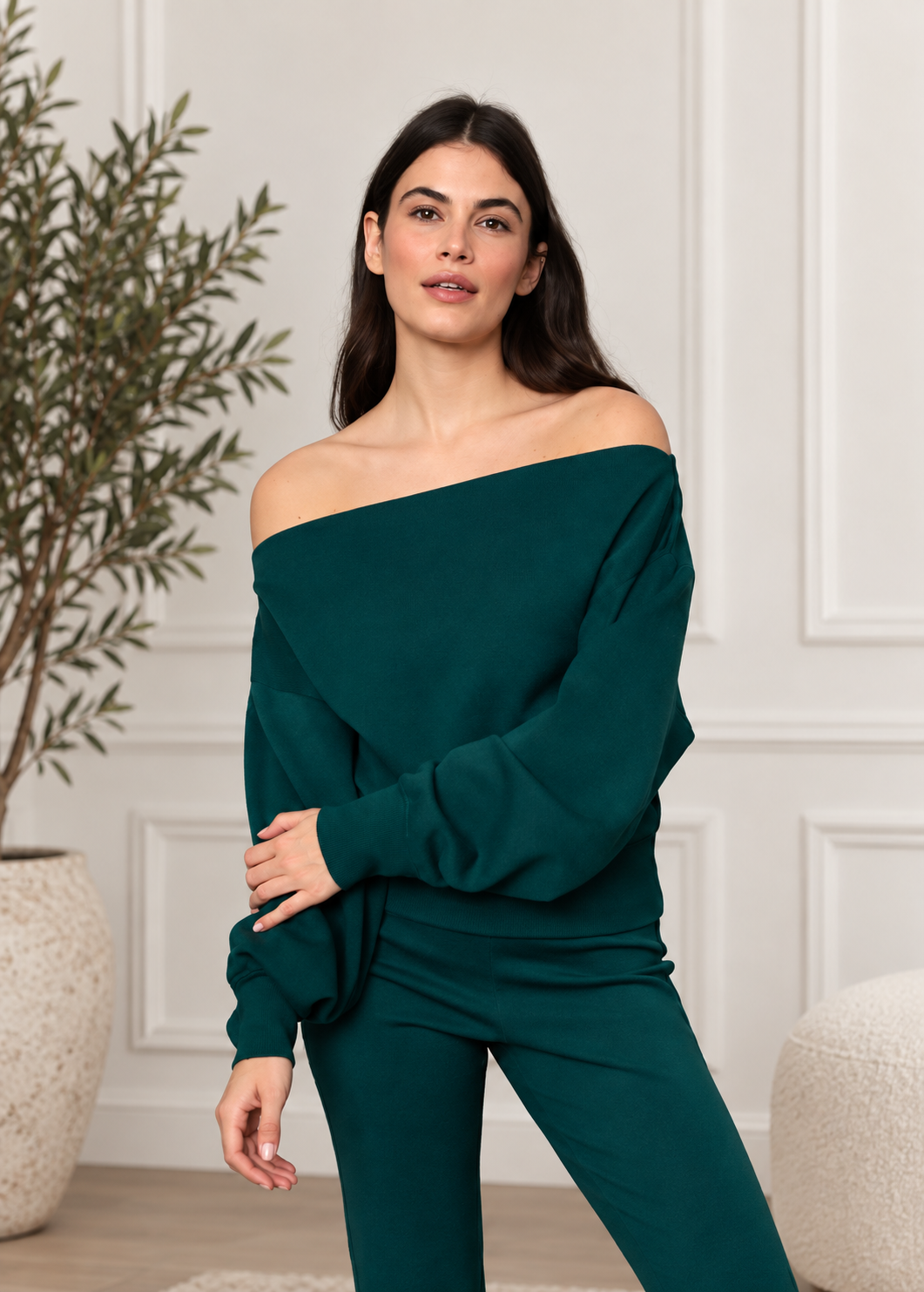 Ophelia Off Shoulder Top - Dark Green